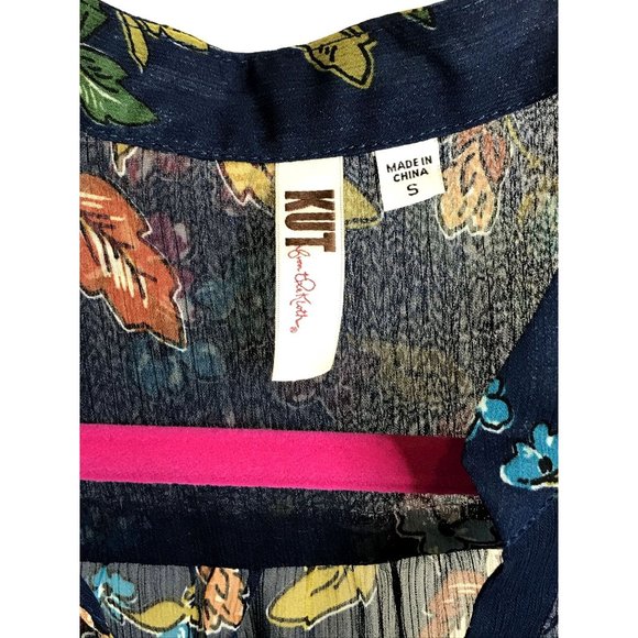 NEW Kut From The Kloth Sinclair Navy Blue Sheer Floral Blouse Size Small - Picture 10 of 12